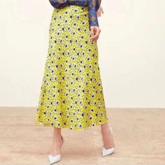 Zara EUC Floral Print A-Line Midi Skirt Yellow Size Size M Bloggers Fav - Picture 3 of 15